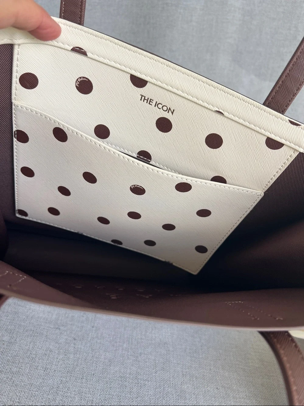TED BAKER London Icon Polka Dot Saffiano tote shopper brown / cream NWT
